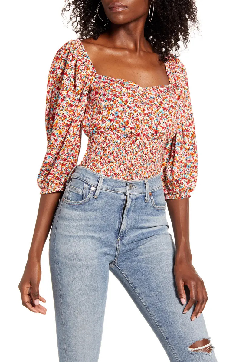Mari Floral Smocked Blouse | Nordstrom