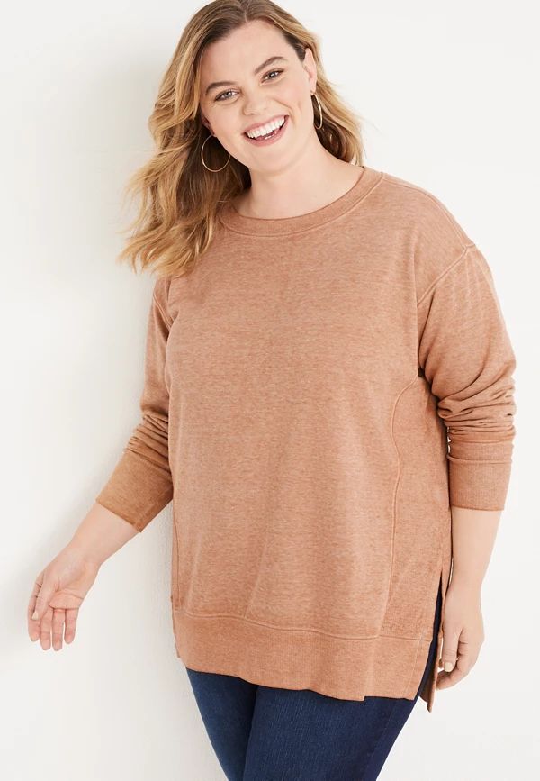 Plus Size Solid Crew Neck Sweatshirt | Maurices