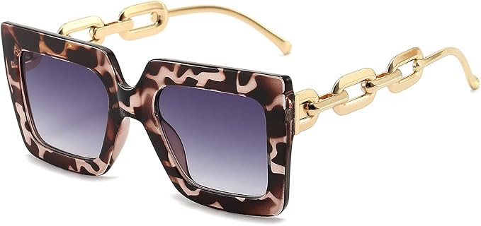 Dollger Oversized Square Sunglasses for Women Large Frame Metal Chain Arms UV Protection Glasses | Amazon (US)