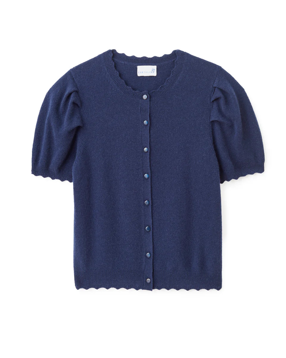 Lucy Puff Sleeve Cardigan-Midnight Blue | Cartolina