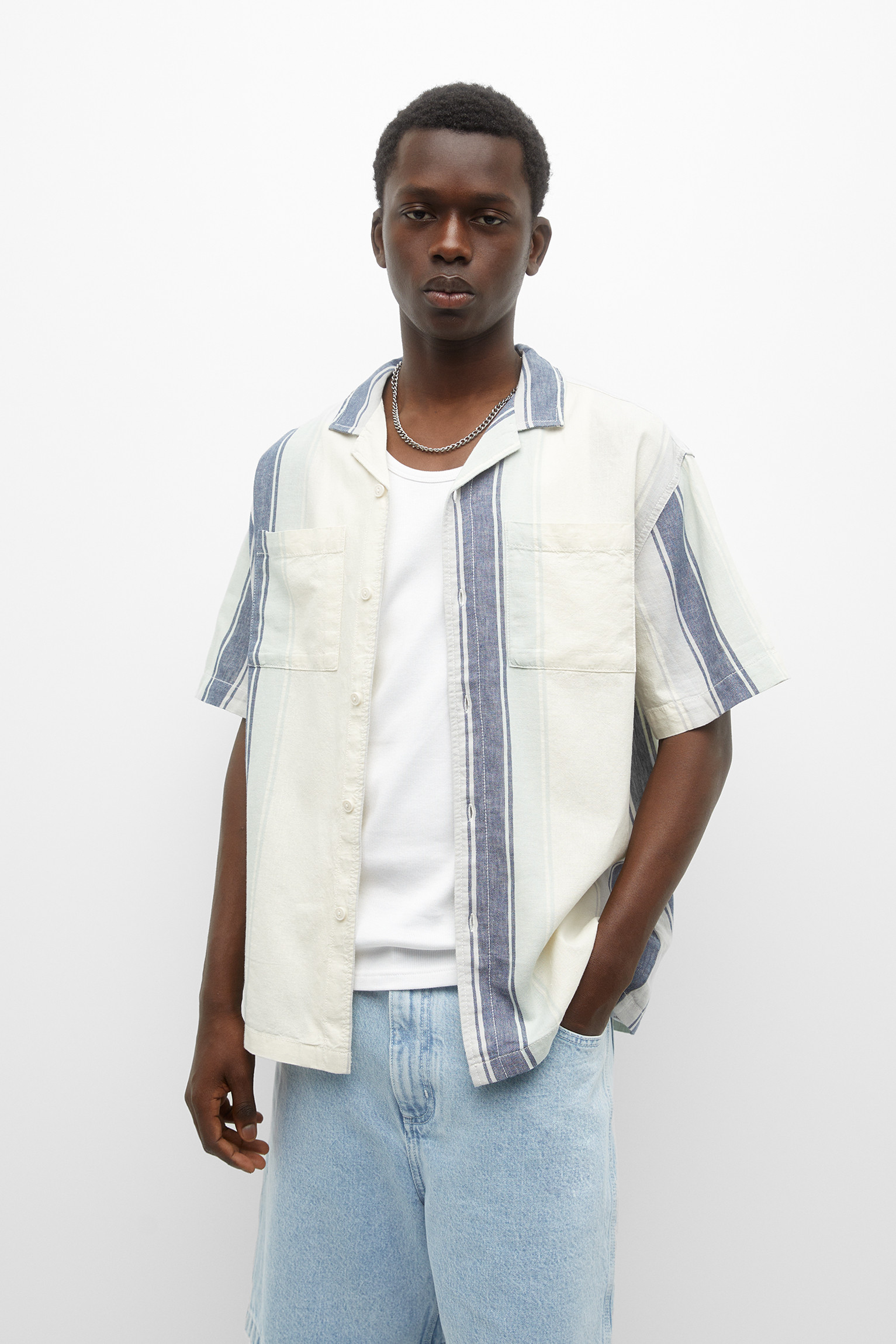 Rustic striped short sleeve shirt | PULL and BEAR UK