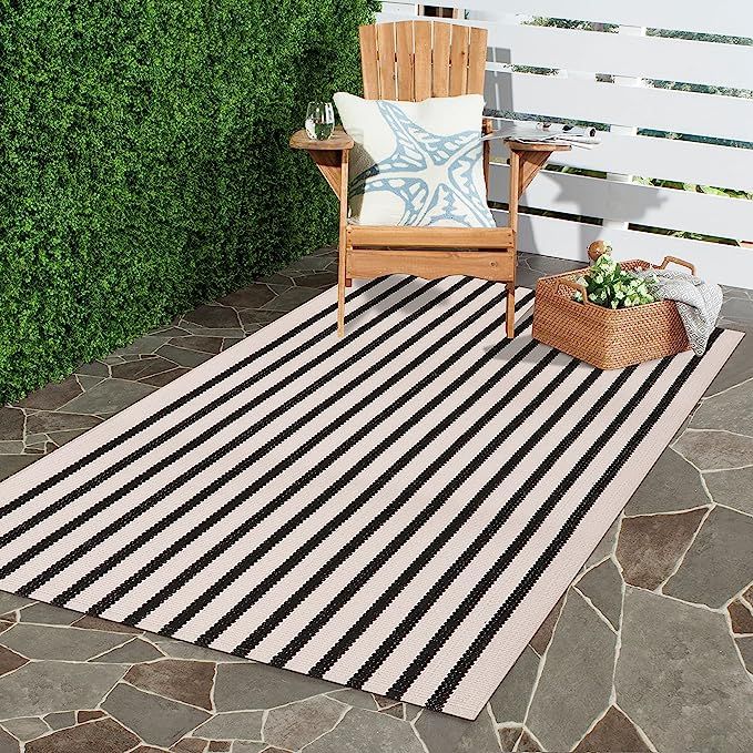 Striped Outdoor Rug 3' x 5', Ailsan Black and White Outdoor Rug Cotton Woven Front Porch Rug Mach... | Amazon (US)