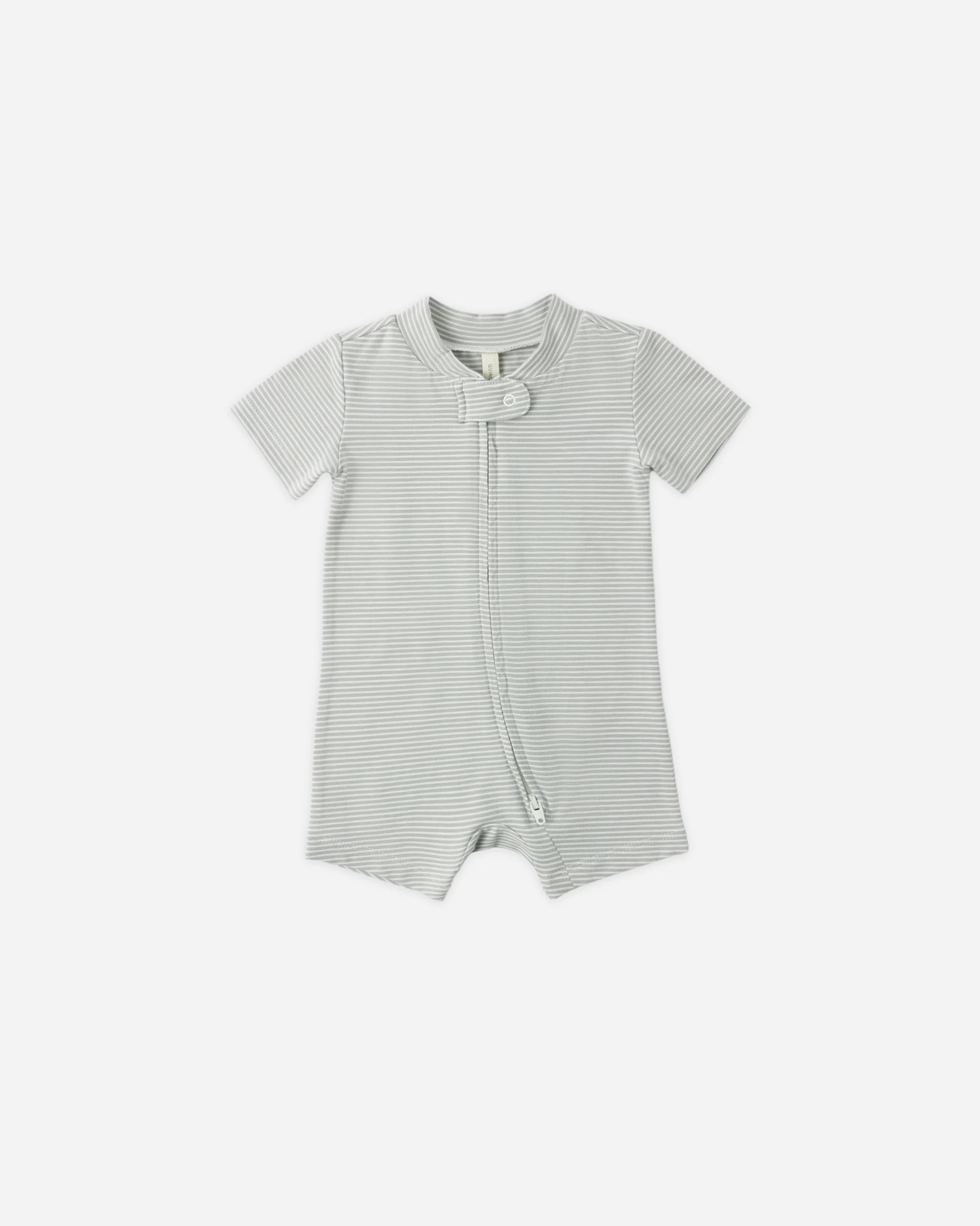 Zip Short Sleeve Sleeper Sage Micro Stripe | Rylee + Cru
