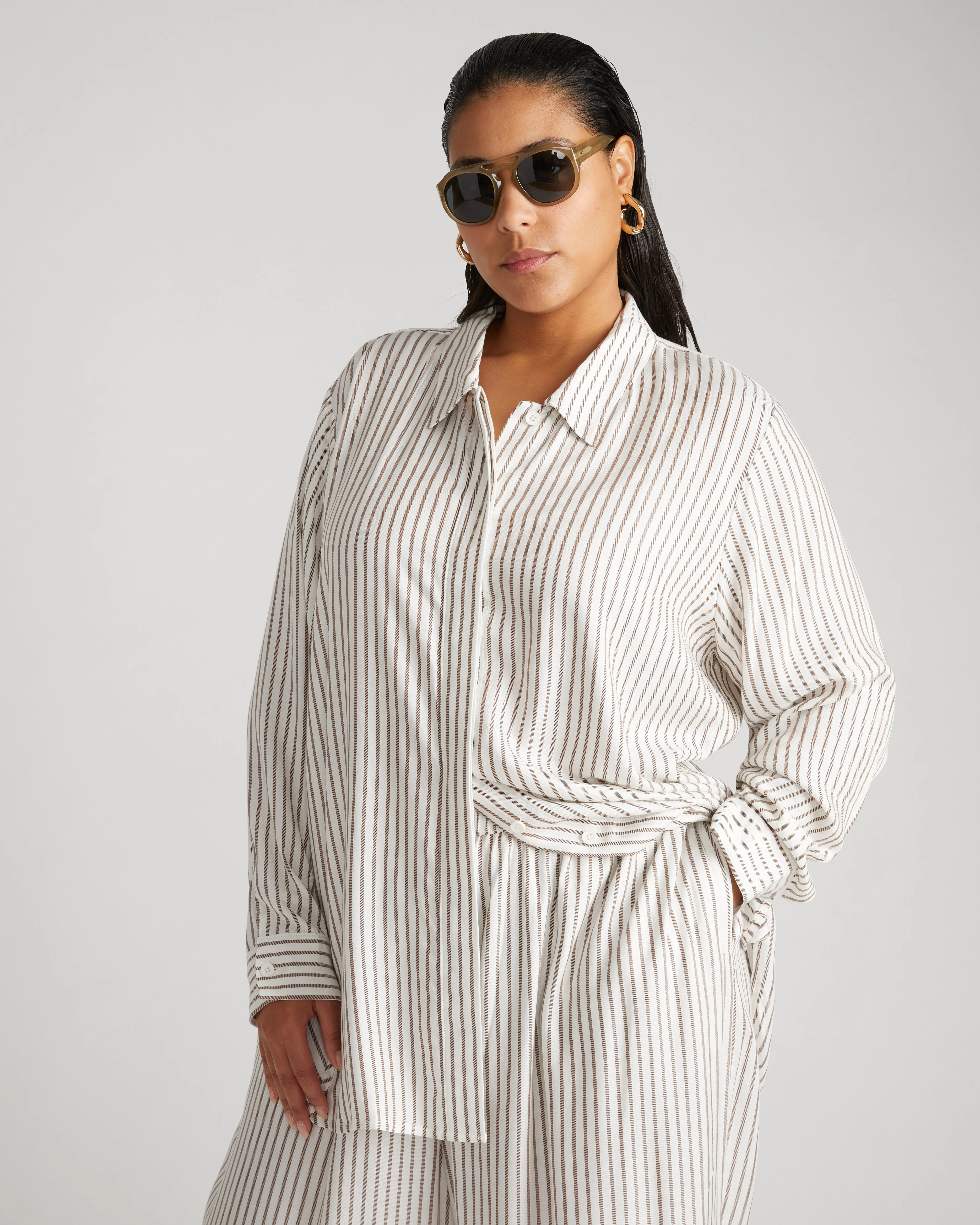 Toni Hi Low Tunic - White/Beige Stripe | Universal Standard