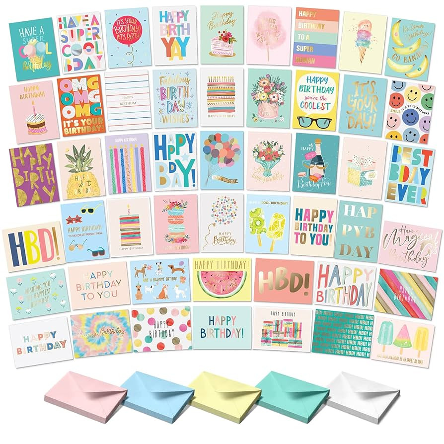 Sweetzer & Orange Happy Birthday Cards with Envelopes and Assortment Box – Variety Set of 50 As... | Amazon (US)