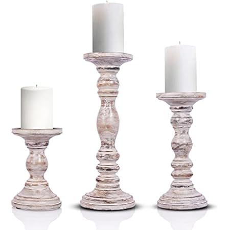 Deco 79 Traditional Mango Wood Candle Holder, Pillar Candle Holders Decorative Candlestick Holder fo | Amazon (US)