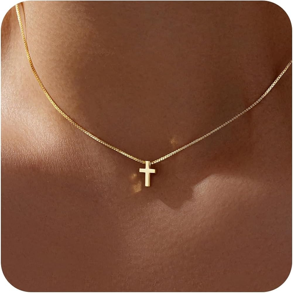 Easter Basket Stuffer Cross Necklace for Women Girls, Dainty 14K Gold Silver Plated Cross Choker ... | Amazon (US)