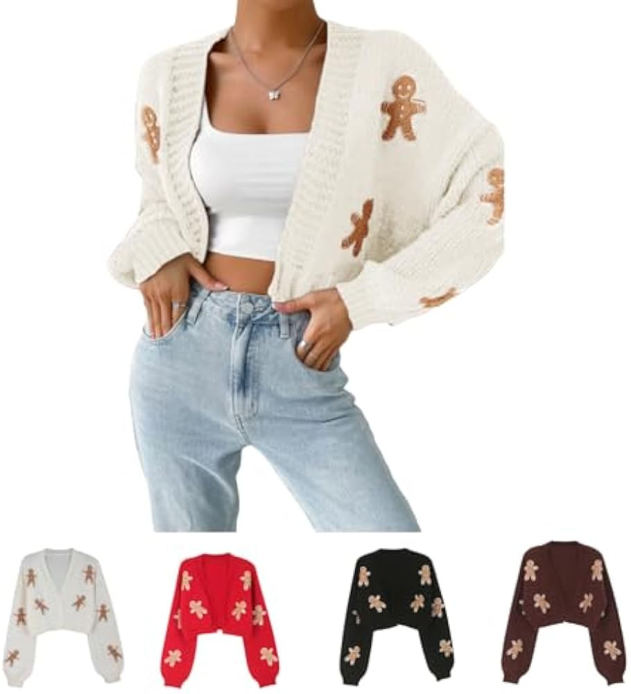 Gingerbread Cardigan Women, Women's Christmas Cropped Cardigan, Gingerbread Cardigan Women, Ginge... | Amazon (US)