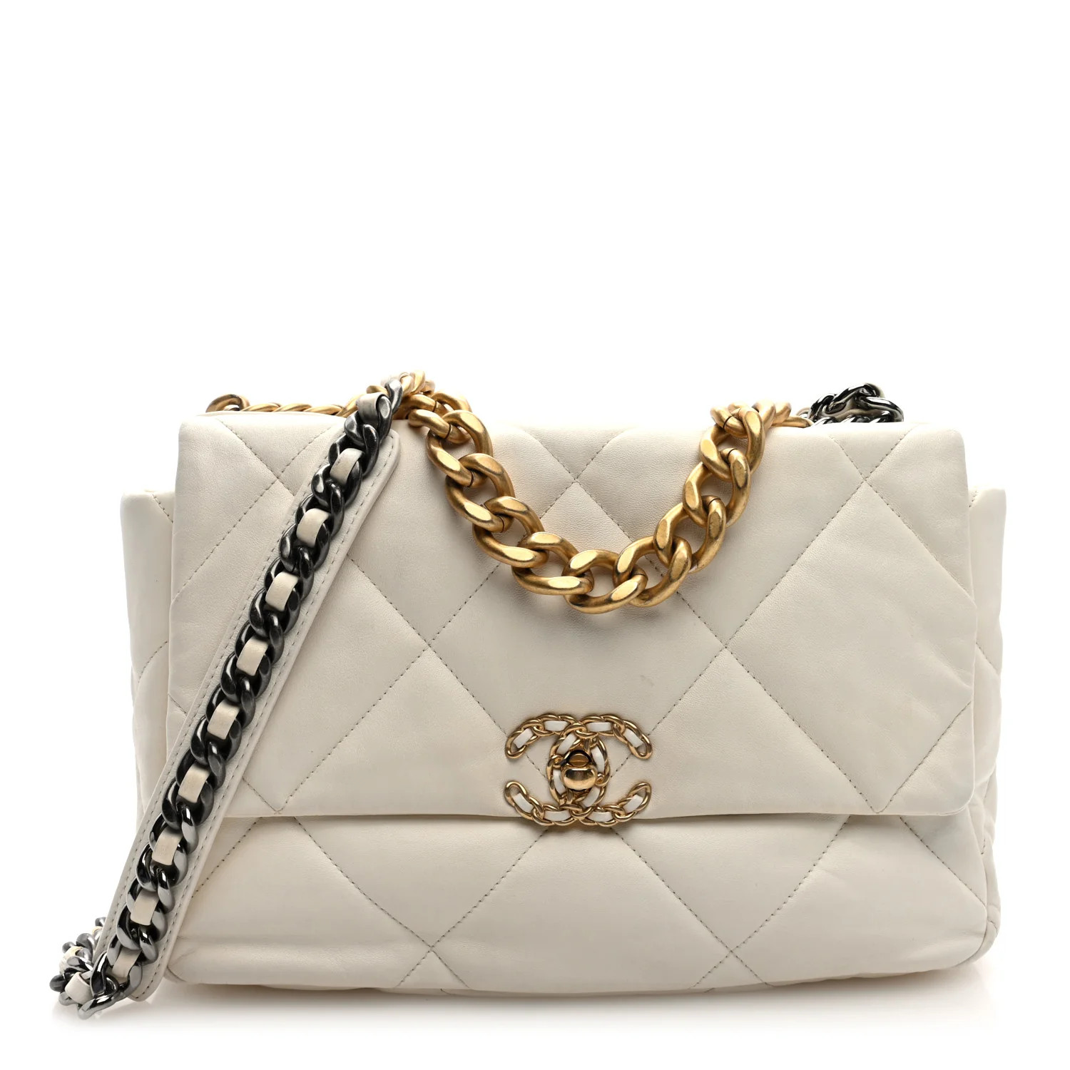 Lambskin Quilted Large Chanel 19 Flap White | FASHIONPHILE (US)