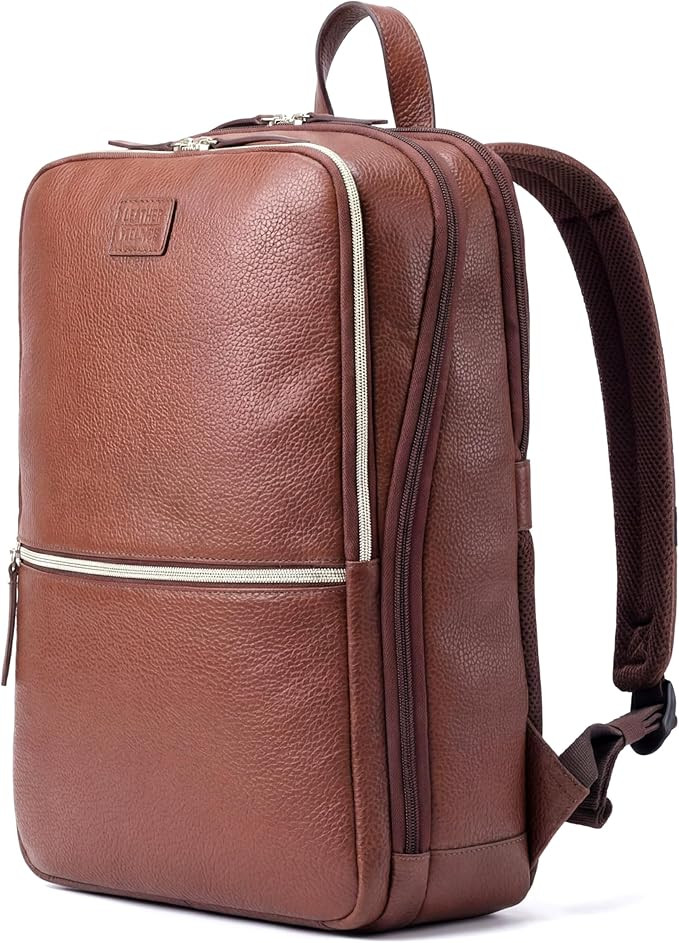 LEATHER VILLAGE Leather Laptop Backpack for Men | Cognac Brown | Slim Professional Business Bag F... | Amazon (US)