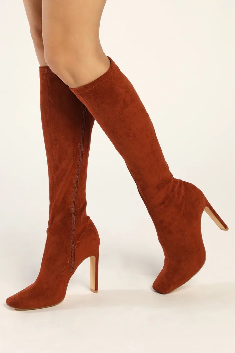 Loriah Rust Red Suede Square Toe Knee High Boots | Lulus (US)