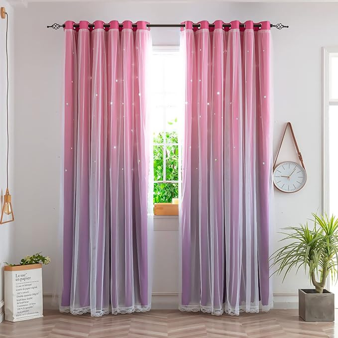 Yancorp Kids Curtains for Girls Bedroom Princess Curtains for Daughter Room 63 Inches Long Star C... | Amazon (US)