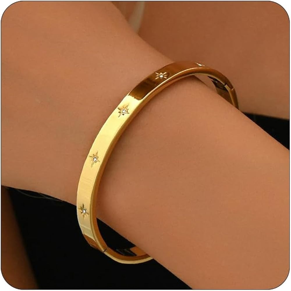 JotCa Gold Bracelets for Women 18K Gold Plated Cubic Zirconia Bangle Bracelets Stainless Steel Et... | Amazon (CA)