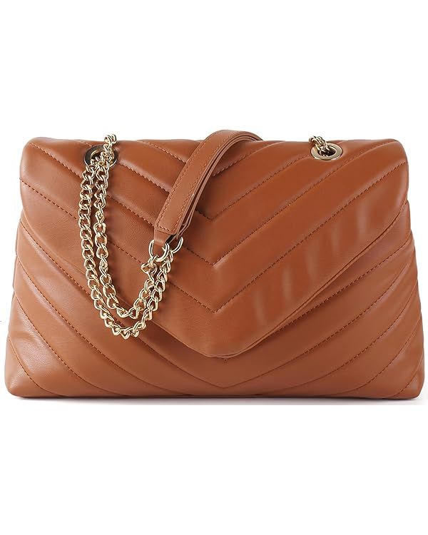 Quilted Crossbody Bag for Women, Soft Vegan Chevron Purses, Trendy Shoulder Handbags with Flap | Amazon (US)