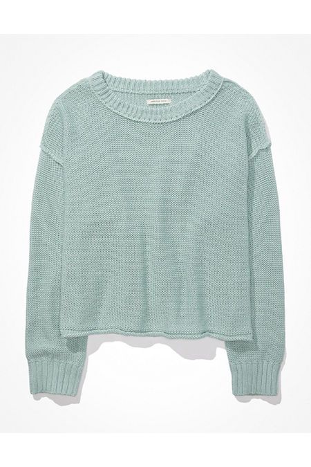 AE Easy Crew Neck Sweater Women's Dusty Sage XXS | American Eagle Outfitters (US & CA)