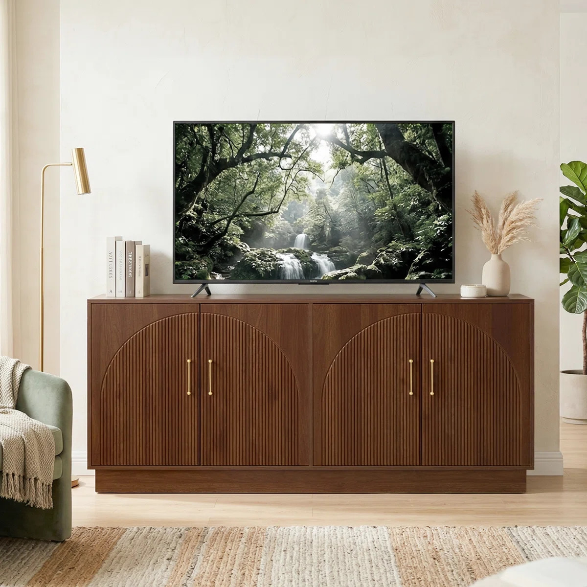 65" Mid-Century Modern TV Stand with Storage, Media Console Fits TVs up to 75", Walnut Brown | Wayfair North America