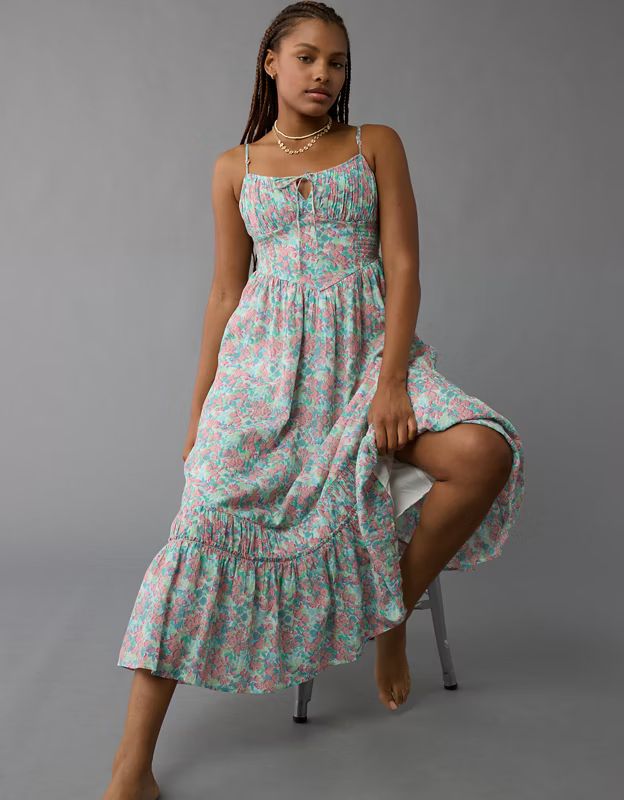 AE Corset Tiered Midi Dress | American Eagle Outfitters (US & CA)