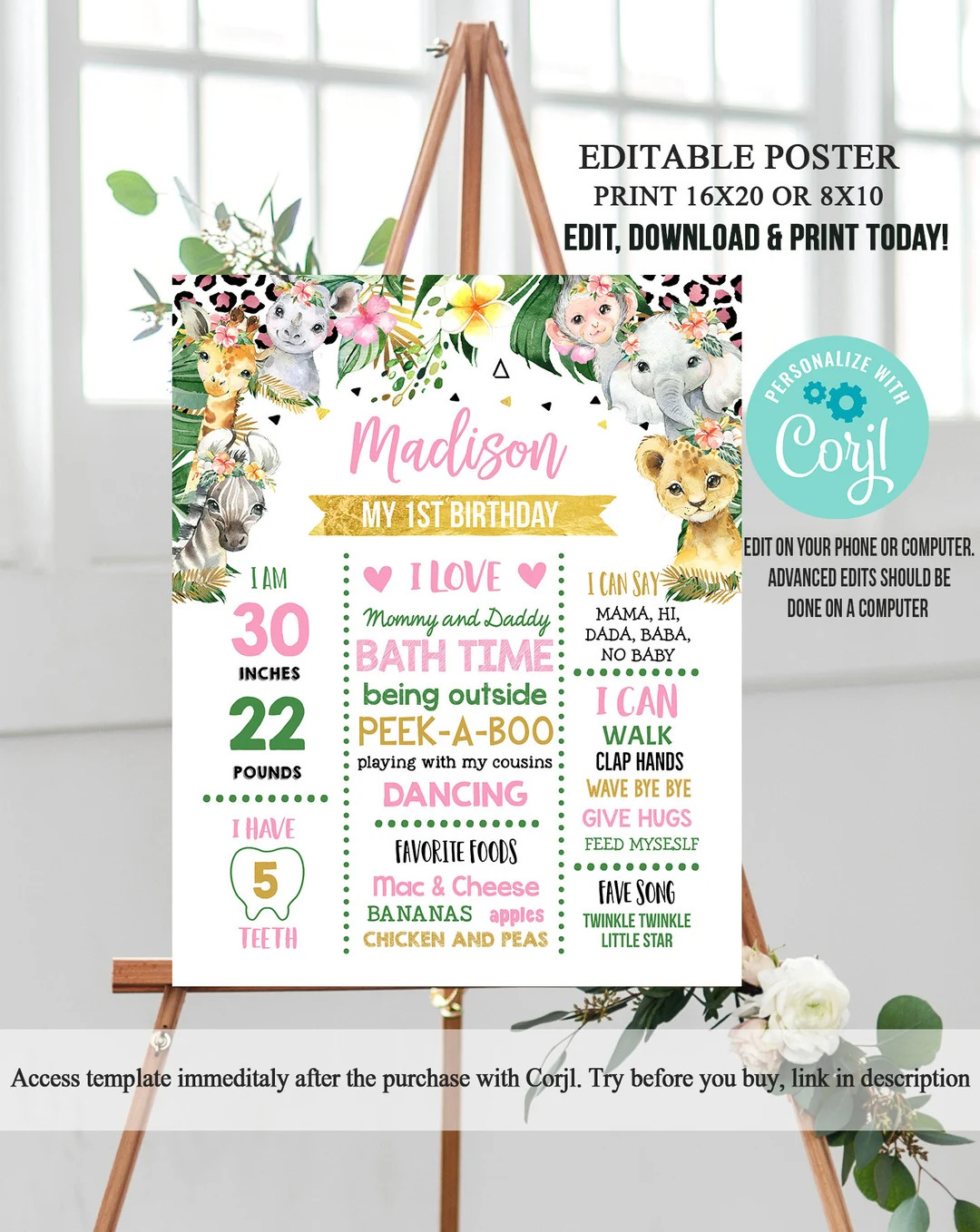 Editable Safari Leopard Print Birthday Milestone Poster Two Wild Birthday Milestone Poster Wild O... | Etsy (US)