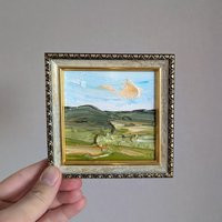 Small Green Field Oil Painting Abstract Blue Sky Landscape, Framed Wall Art | Etsy (US)