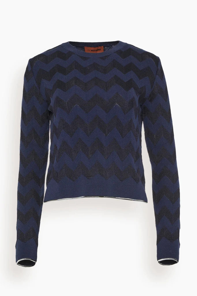 Monochrome Chevron Crewneck Sweater in Maritime Blue | Hampden Clothing