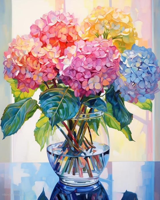 Tucocoo Hydrangea in Glass Vase Window Landscape Paint by Numbers for Adults Beautiful Flower DIY... | Amazon (US)