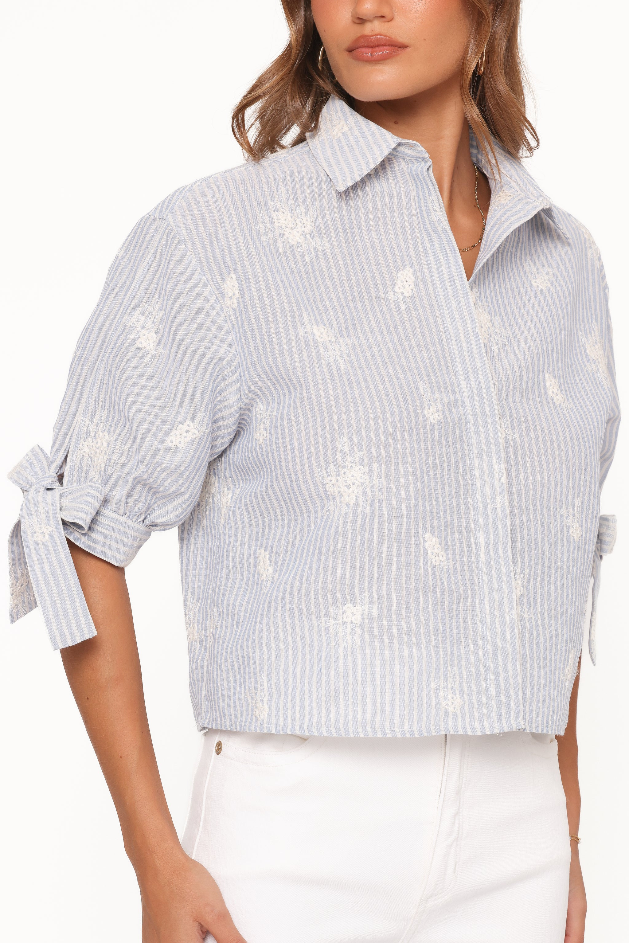 Floriana Tie Sleeve Shirt - Blue Stripe | Petal & Pup (US)