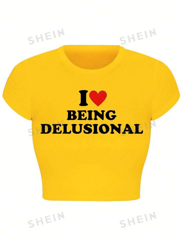 SHEIN Qutie Plus Size Fashionable English Design Print Round Neck Short Sleeve T-Shirt, Suitable ... | SHEIN