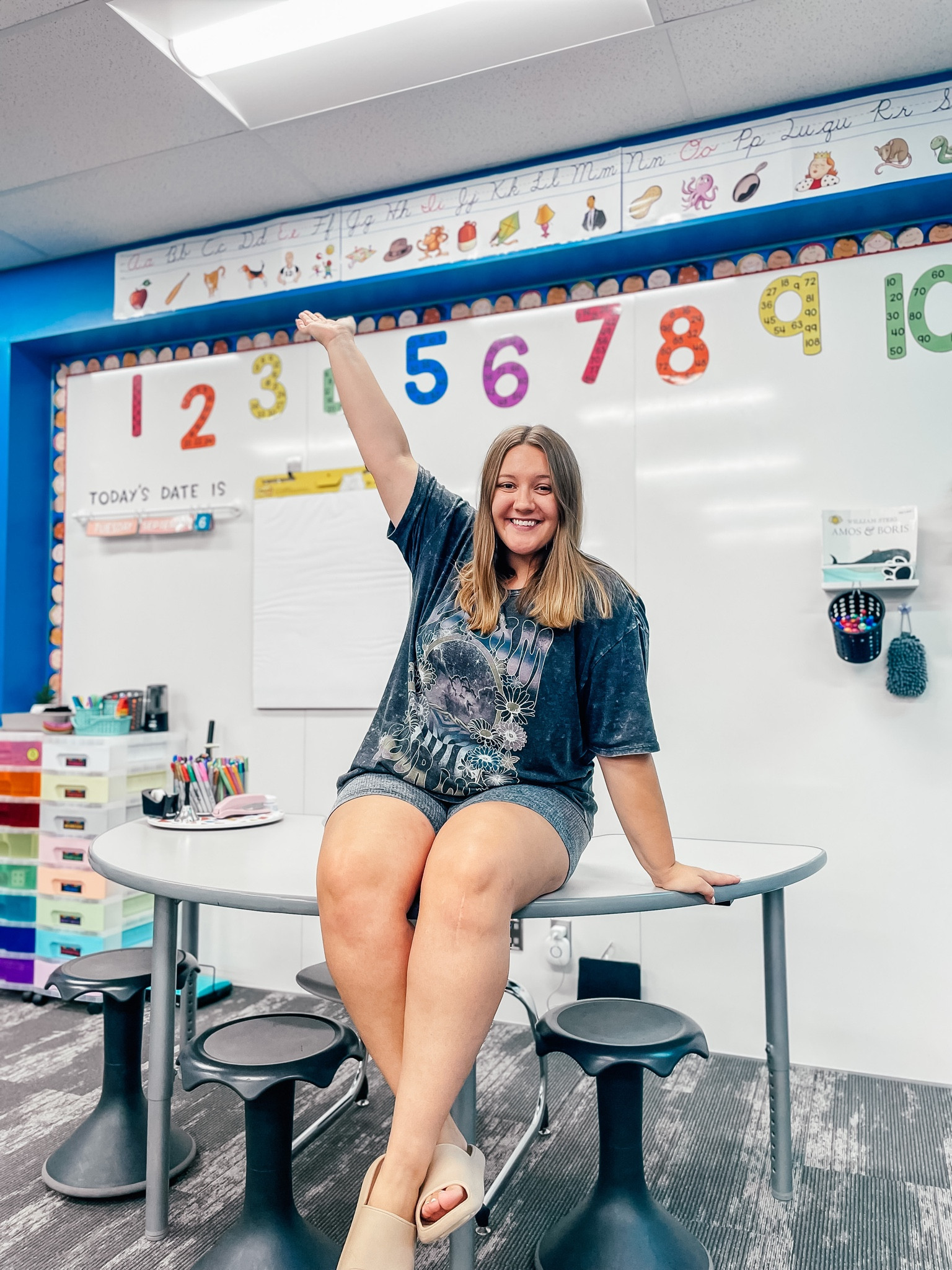 Mostly finished setting up my classroom, so bring on workshop week! 😍 I wore my new oversized graphic tee paired with my favorite ribbed shorts and neutral slides! Such a comfy outfit for working in my classroom 👏

Tee: sized down to a Large
Shorts: TTS in an XL 
Sandals: sized down to an 8

#teacherstyle #targetstyle #targetfinds #teacherfinds 

#LTKmidsize #LTKBacktoSchool #LTKcurves