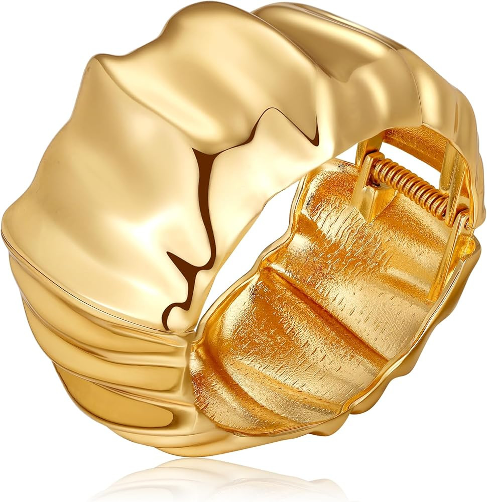 Chunky Gold Cuff Bracelets Bangle Bracelets for Women 14K Gold Polished Thick Waterdrop Statement... | Amazon (US)