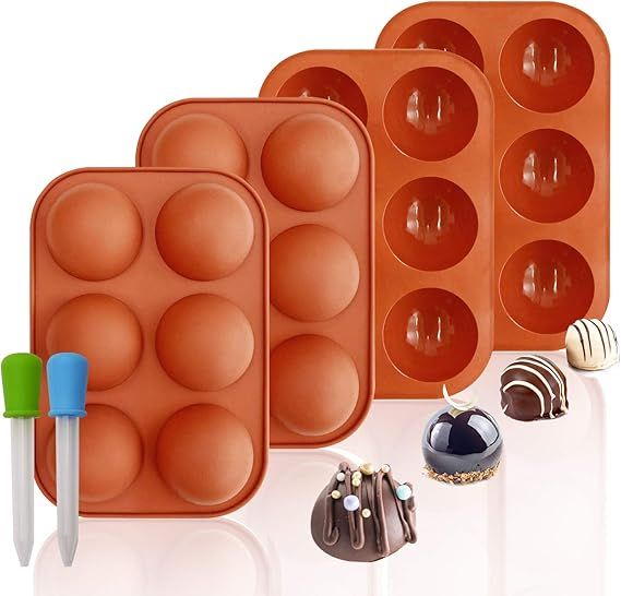 Silicone Molds, Chocolate Molds with 6 Semi Sphere Jelly Holes, 4 Pack Hot Cocoa Bomb Mold for Ma... | Amazon (US)