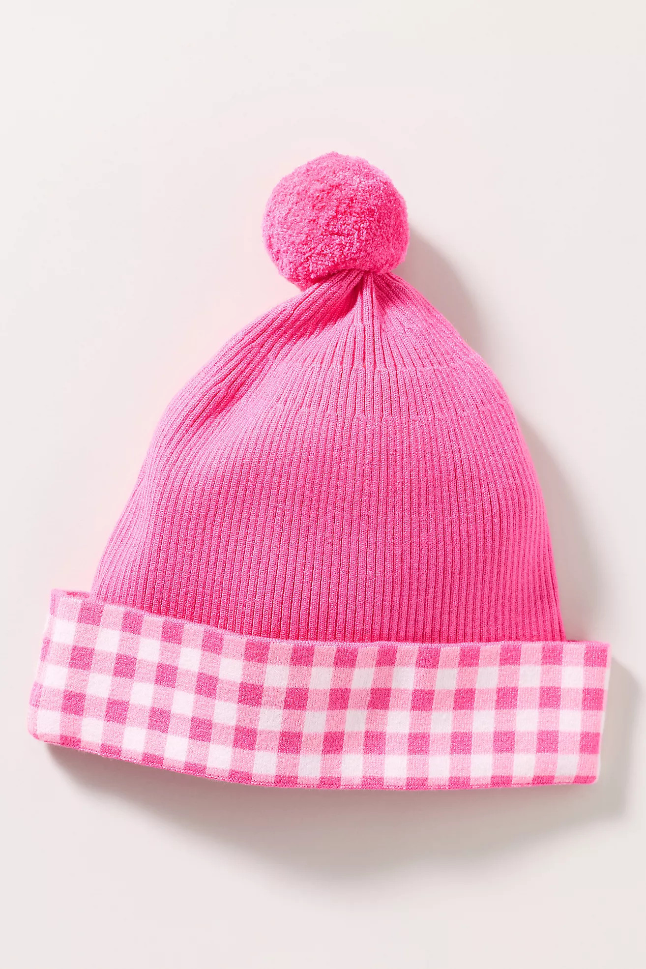 Beach Riot Pink Plaid Pom Pom Beanie | Anthropologie (US)
