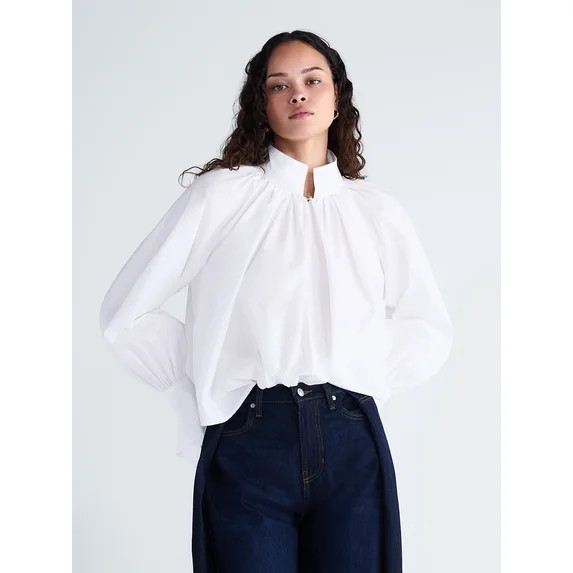 Scoop Women's and Women's Plus Flowy Volume Cotton Blouse, Sizes XS-4X | Walmart (US)