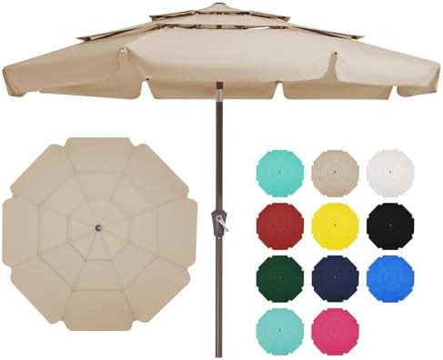 JEAREY 3 Tiers 9 FT Patio Umbrellas Outdoor Table Umbrella with Push Button Market Umbrella 8 Stu... | Amazon (US)