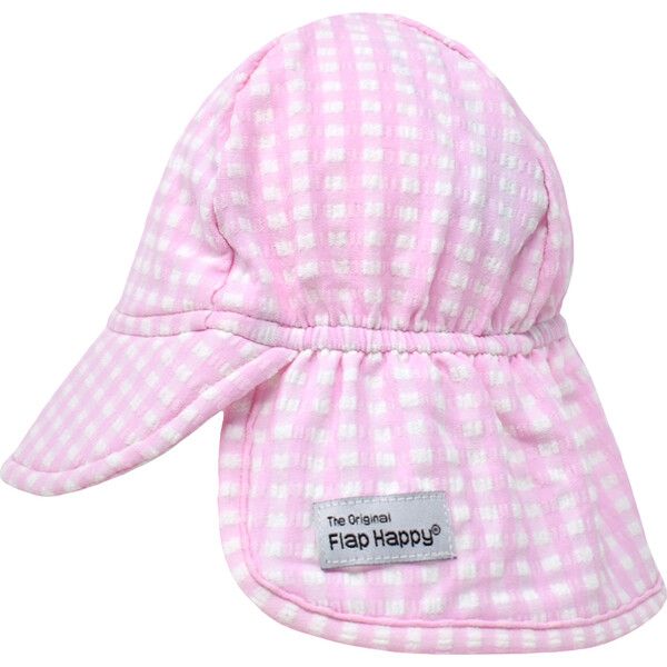 UPF 50 Swim Flap Hat, Pink Gingham Seersucker | Maisonette