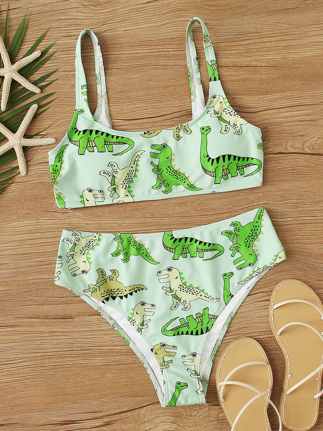 Dinosaur Print High Waist Bikini Swimsuit | SHEIN