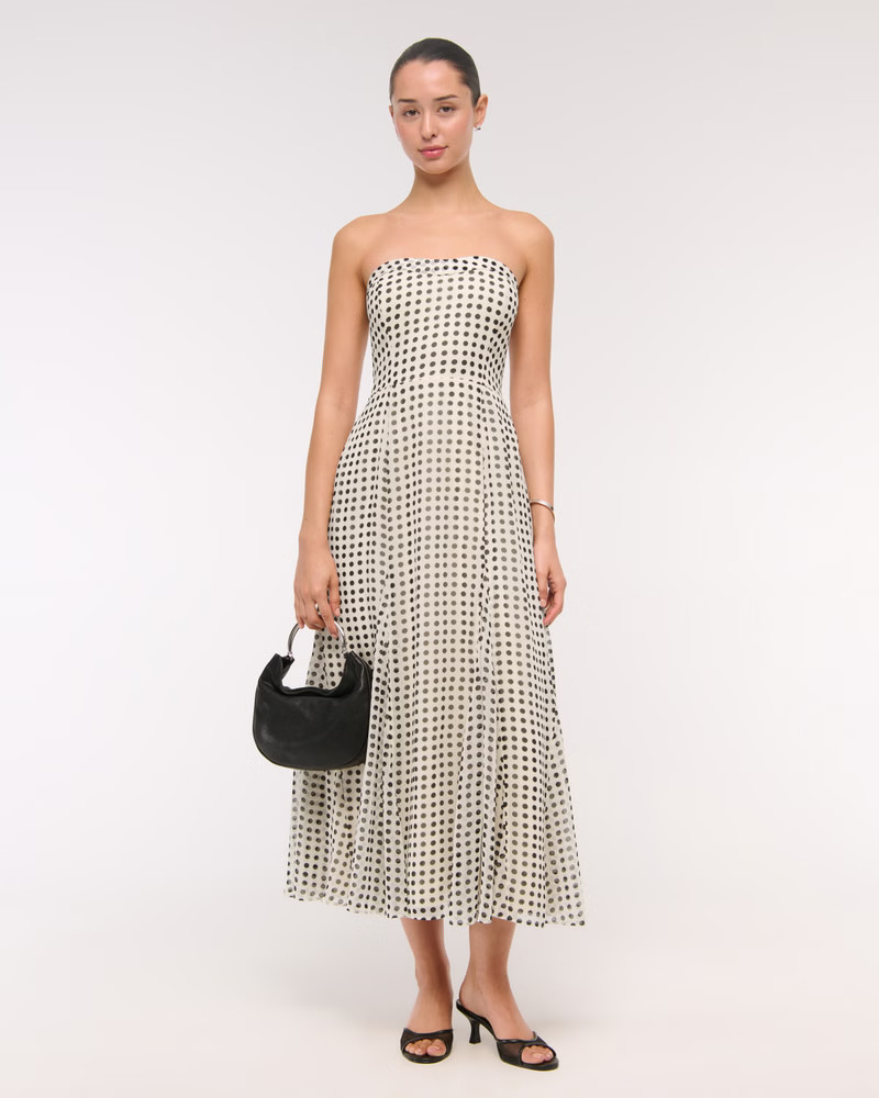 The A&F Camille Strapless Godet Midi Dress | Abercrombie & Fitch (US)