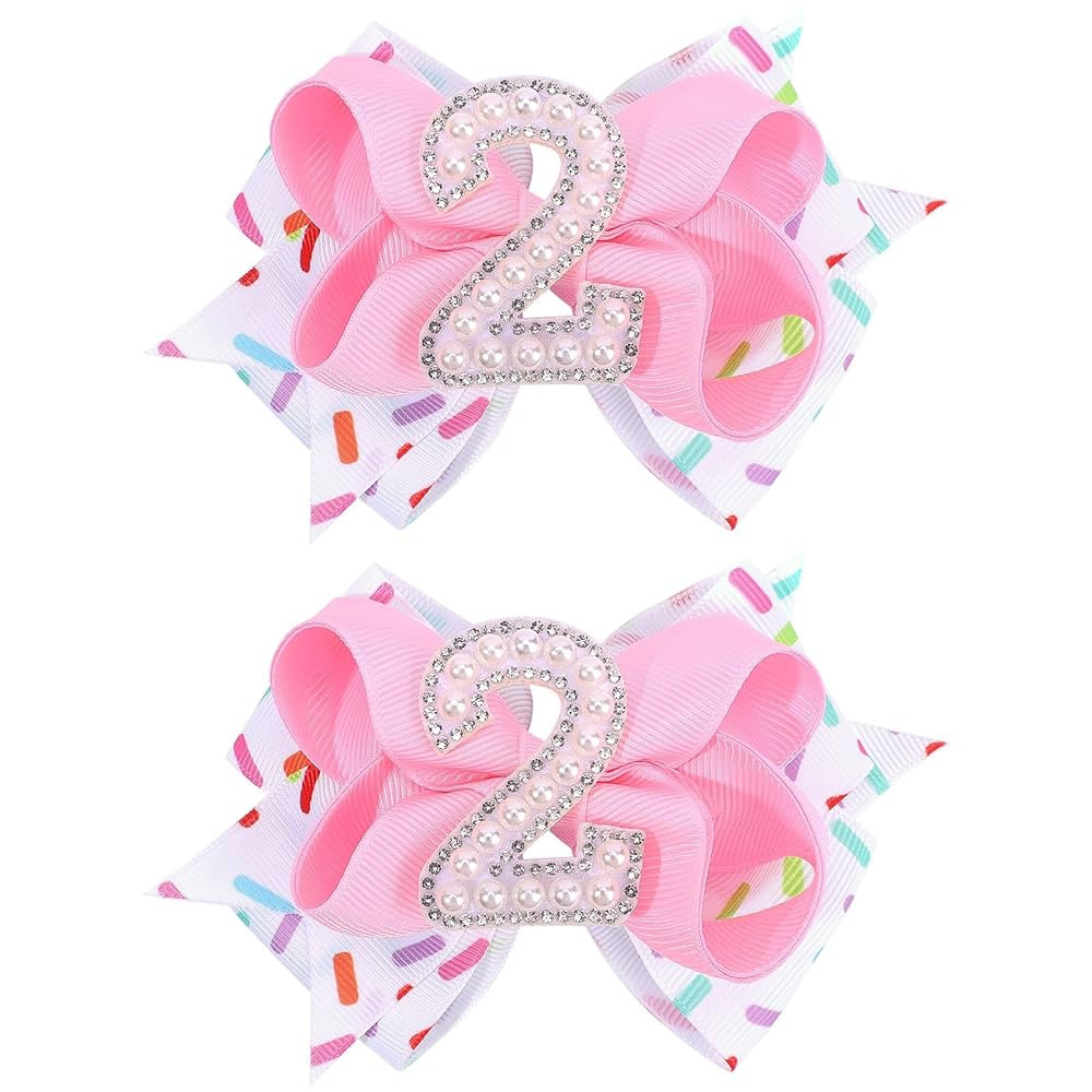 2PCS Hair Bows for Baby Girls Birthday - 2nd Birthday Hair Bow Sweet Theme with Ice Cream Party, ... | Amazon (US)