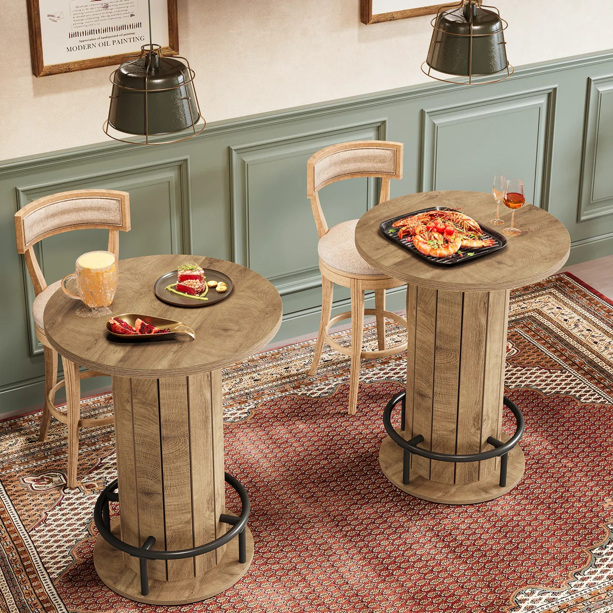 39.4" H Round Dining Table, Small Kitchen Bar Table with Footrest for  Dining Room, Pub, Bar(Set ... | Wayfair North America