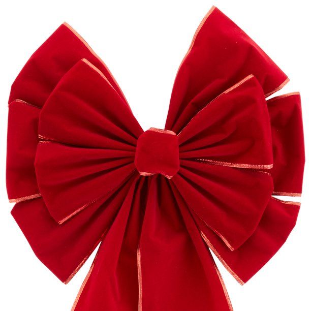 Holiday Time X-Large Velvet Bow Hanging Christmas Decoration Red Acrylic Bow, 15" x 2" - Walmart.... | Walmart (US)