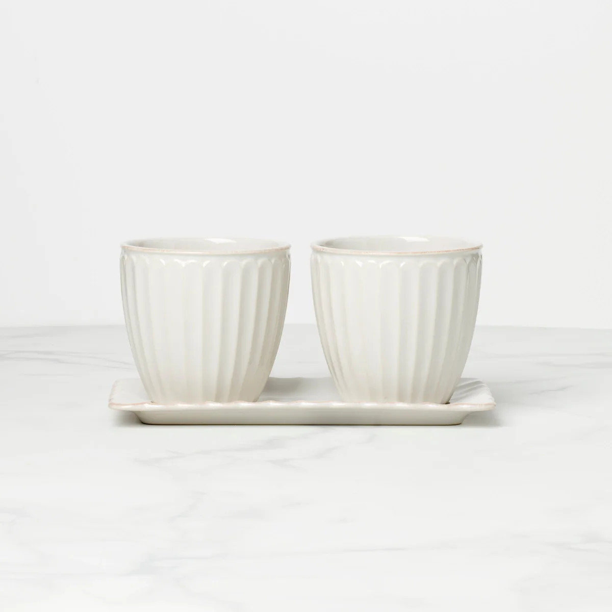 French Perle Scallop 3-Piece Herb Pot Set | Lenox