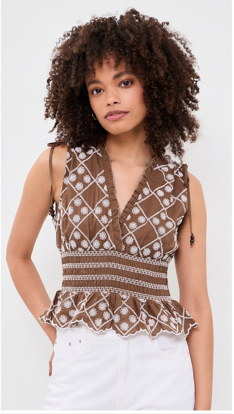 This is the Summer top you’ll reach for over and over again to pair with white jeans. It’s easy it’s crisp and the silhouette is very flattering.