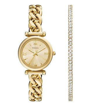 Fossil Women's Carlie Three-Hand Gold-Tone Stainless Steel Watch and Bracelet Set | Dillard's | Dillard's