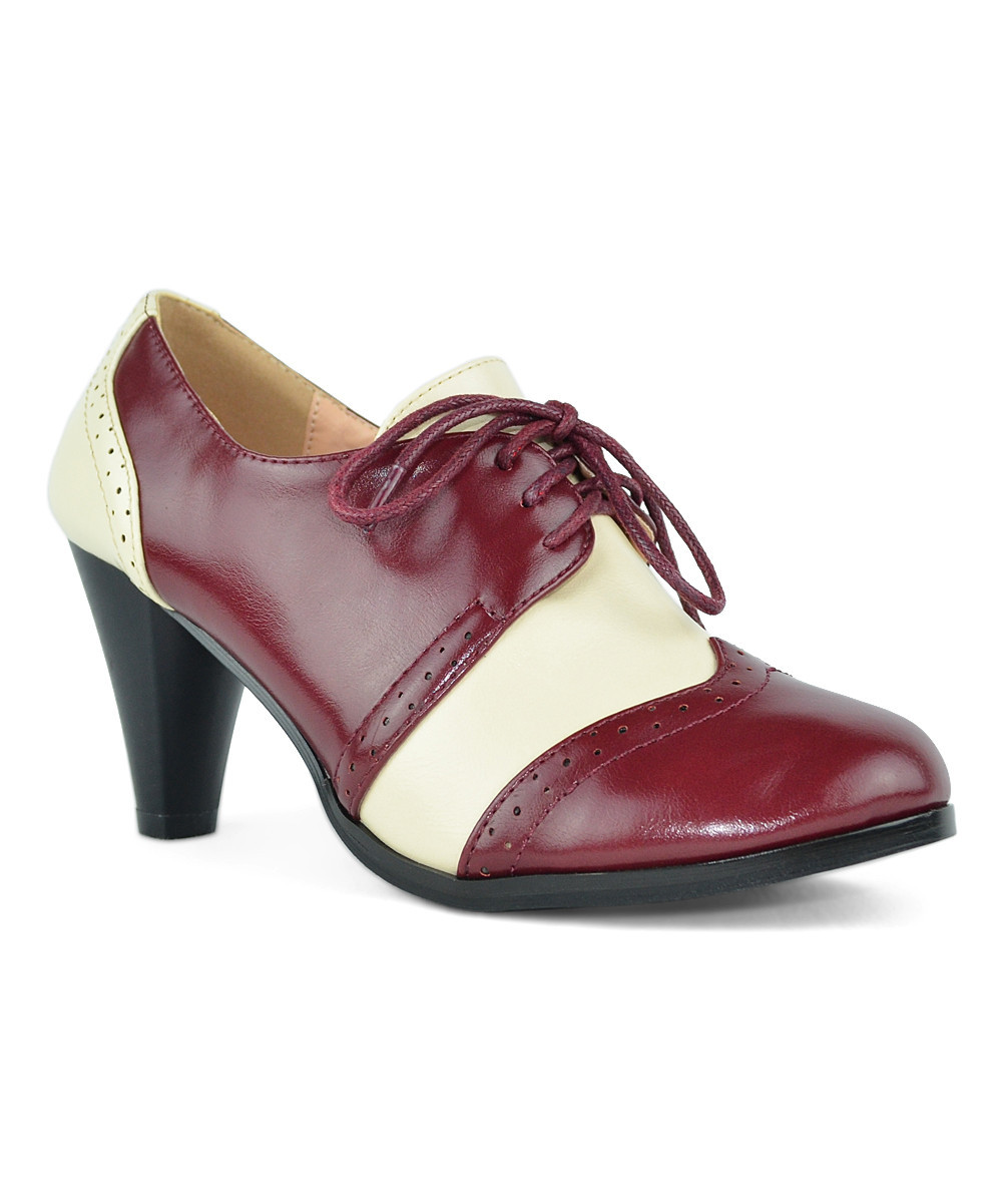 Chase & Chloe Women's Pumps BURGUNDY/WHITE - Burgundy & White Wingtip Dora Pump - Women | Zulily