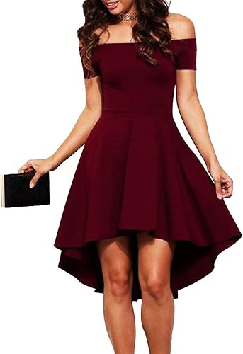 Shenbolen Womens Off Shoulder Short Sleeve Evening Dress Cocktail Skater Dresses | Amazon (US)