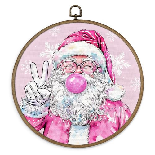 MAQIKA Pink Funny Christmas Santa Framed Wall Art Decor, Christmas Round Wall Hanging Decor, Trendy Preppy Winter Xmas Santa Canvas Prints Wall Art for Home Girly Bedroom Room, 10x10 Inch | Amazon (US)