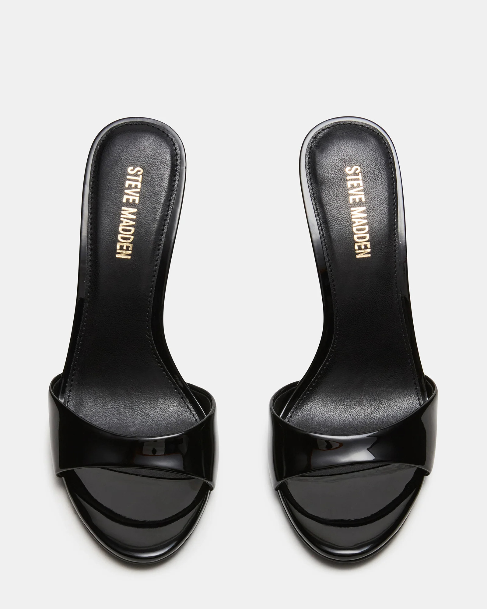 DAVINA Black Patent Rounded Open-Toe Mule Stiletto Women's Heel | Steve Madden (US)