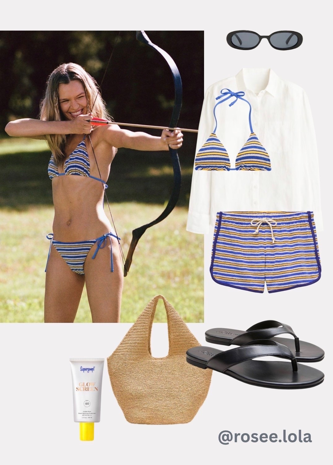 summer in stripes ✨🩵 obsessed with this terrycloth striped bikini from j.crew with a white button down, tote bag, sandals + sunscreen!
@jcrew 

summer outfits
denim shorts
beach vacation
vacation outfit inspo
swimwear
resort wear
summer bags

#LTKootd #LTKSeasonal #LTKSwim