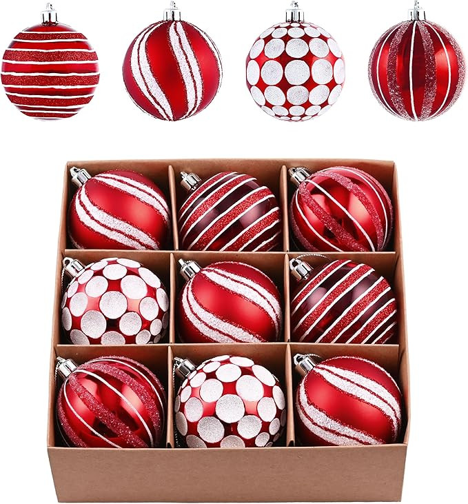 Valery Madelyn Ornaments for Christmas Trees, 9ct Candy Cane Red and White Shatterproof Christmas... | Amazon (US)