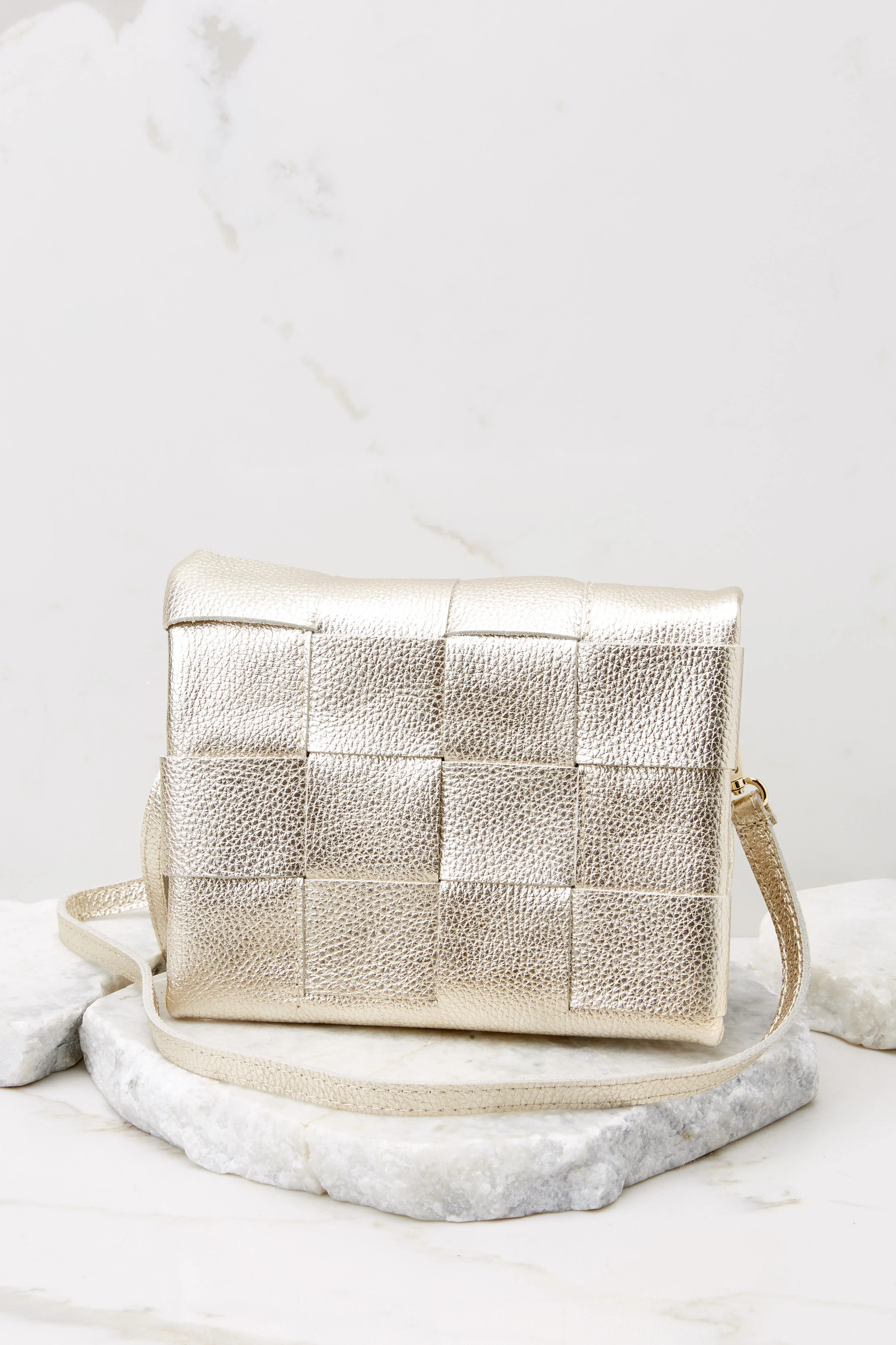 Caught In A Moment Gold Leather Bag | Red Dress 