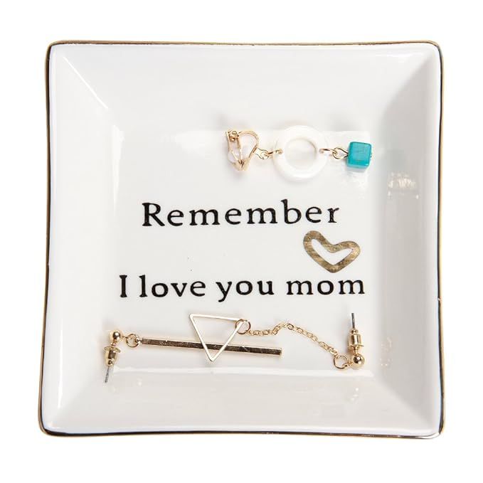 HOME SMILE Ceramic Ring Dish Decorative Trinket Plate -Remember I Love You Mom | Amazon (US)